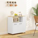 Carrinho de Cozinha com Rodas 2 Portas Prateleira Ajustável e Porta - Especiarias 75x40x80,5 cm Branco e Carvalho