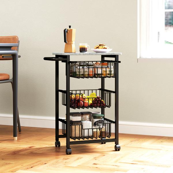 Fruteira para Cozinha Carrinho de Cozinha com 3 Cestas e Estrutura de Aço 49,5x31x69 cm Cinza Claro