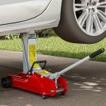 Macaco Hidráulico para Carro 2,5T Altura de Elevação 80 - 380 mm com Perfil Baixo e Rodas para Automóvel SUV Vermelho