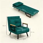 Poltrona Convertível em Cama Dobrável com Encosto Ajustável em 5 Níveis e Almofada Acolchoada Carga 120 kg 63x73x81 cm Verde