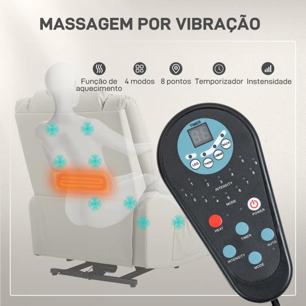 Poltrona Relax Levanta Pessoas com 8 Pontos de Massagem Reclinável com Função de Aquecimento 89x93x105 cm Cinzento Claro