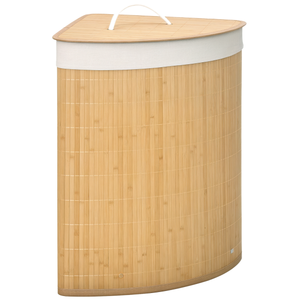 Cesto de Roupa de Bambu Capacidade de 55L Cesto para Roupa Suja com Tampa e Bolsa Amovível 38x38x57cm Madeira