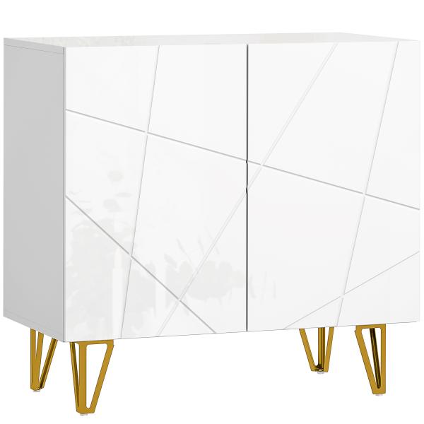 Aparador para Sala Aparador de Entrada com 2 Portas e Prateleiras Ajustáveis para Cozinha Sala 80x40x75 Branco Brilhante