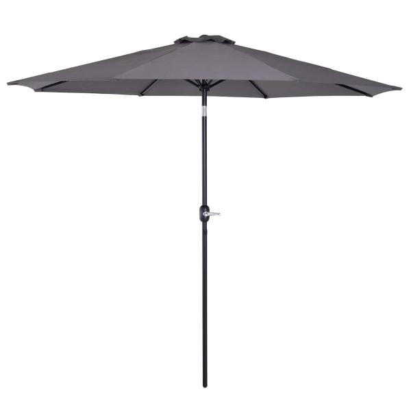 Chapéu de Sol de Jardim Ø295x250cm com Manivela Chapéu de Sol Exterior com Mecanismo de Inclinação e Mastro Desmontável de Metal para Terraço Piscina Pátio Cinza Escuro