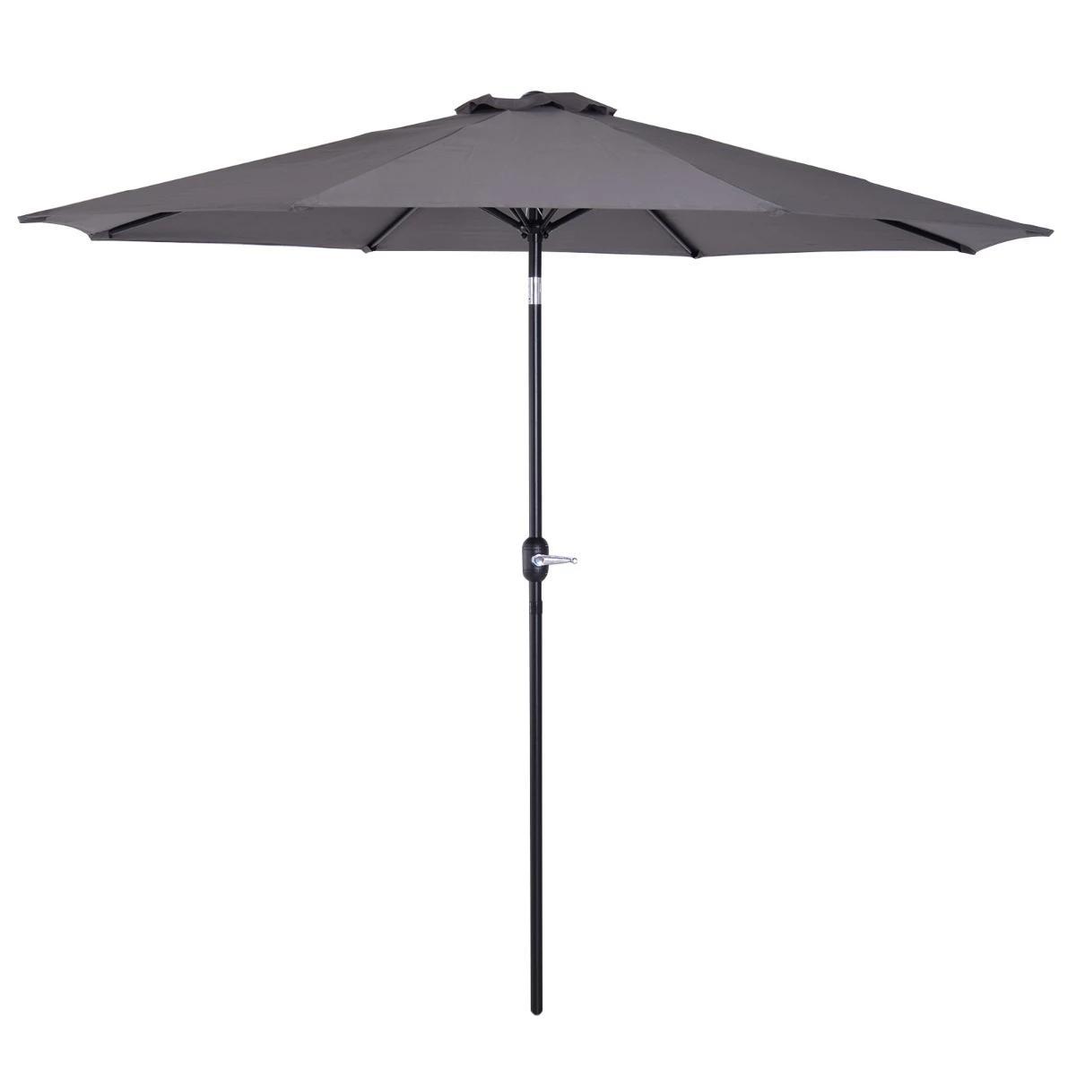 Chapéu de Sol de Jardim Ø295x250cm com Manivela Chapéu de Sol Exterior com Mecanismo de Inclinação e Mastro Desmontável de Metal para Terraço Piscina Pátio Cinza Escuro
