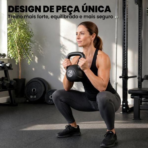 Peso Russo de 14 kg Kettlebell Fitness Preenchido de Areia com Punho Largo Antiderrapante 26x18x32 cm Preto