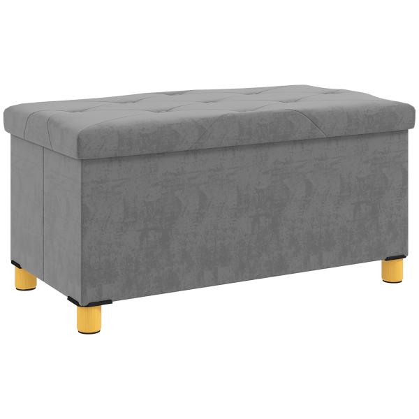 Banco de Armazenamento Dobrável Capacidade de 67 L Estofado em Veludo Carga 120 kg 76x38x38 cm Cinza