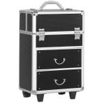 Mala de Maquilhagem Professional com Rodas 6 Gavetas Extensíveis Fechadura 2 Chaves e Alça Retrátil 36x23x58cm Preto