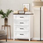 Cómoda 4 Gavetas Cómoda de Dormitório Estreita e Alta com Bancada com Efeito Madeira 60x35x87 cm Branco