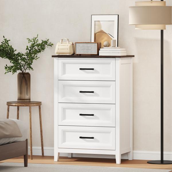 Cómoda 4 Gavetas Cómoda de Dormitório Estreita e Alta com Bancada com Efeito Madeira 60x35x87 cm Branco
