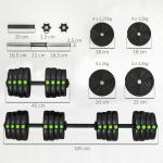 Kit de Halteres 30 kg 2 em 1 Jogo de Pesos com Barra de Pesos Pega Antiderrapante para Treino de Força Preto e Verde