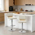Conjunto de 2 Bancos de Bar Giratórios com Altura Ajustável Estofados em Tecido Tipo Linho com Base em Aço 41x47,5x81 - 102 cm Bege