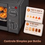 Mini Forno Elétrico 9 L de Bancada 750 W com Temperatura Ajustável e Temporizador, 35x24,6x20 cm, Cinzento