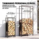 Lenheiro Exterior em Aço Resistente para Lenha com Largura e Altura Ajustáveis, Carga 100 kg, 45,5 - 75,5x25x98 - 170 cm, Preto