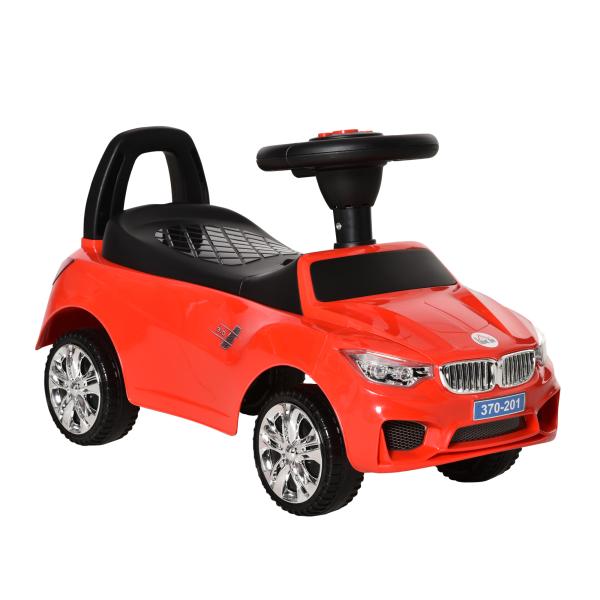 Carro Andador para Crianças de 18 - 36 Meses com Faróis Música Buzina Volante Compartimento de Armazenamento e Alça para Empurrar 63,5x28x36 Vermelho