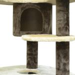 Árvore Arranhador para Gatos Grande Altura 153cm Torre de Escalada para Gatos com Caverna Redes Plataformas Postes Arranhadores de Sisal e Bola Suspensa Marrom e Bege