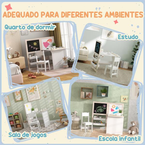 Mesa e Cadeira Infantil Mesa para Crianças com Cadeira Ardósias Dobrável Prateleiras e Rolo de Papel Branco