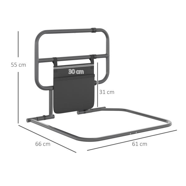 Grade para Cama Adulto Guarda de Segurança para Cama Dobrável com Bolso de Armazenamento 61x66x55 cm Cinza