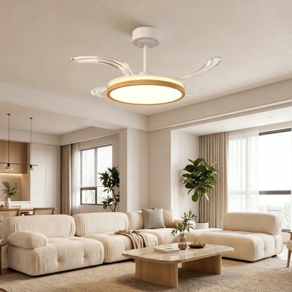 Ventoinha de Teto com Luz LED 80 W Motor DC Reversível Controlo Remoto 6 Velocidades Temporizador Ø95 cm Branco e Madeira