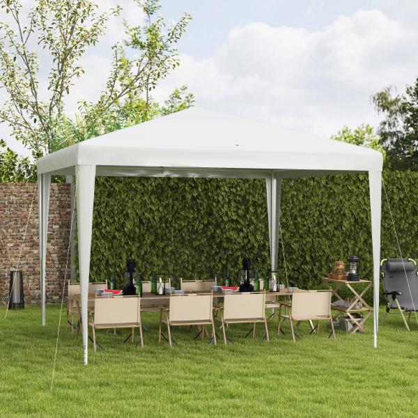 Tenda de Jardim Desmontável Tenda para Exteriores com 4 Orifícios de Drenagem e Tubo de Aço 293x293x252 cm Branco