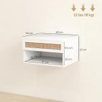 Conjunto de 2 Mesas de Cabeceiras Suspensas com Compartimento Aberto e Gaveta com Frente em Vime 40x34x23 cm Branco