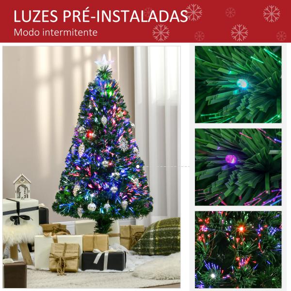 Árvore de Natal 120 cm Árvore de Natal Artificial com 130 Ramos 16 Luzes LED e Fibra Óptica Ø60x120 cm Verde