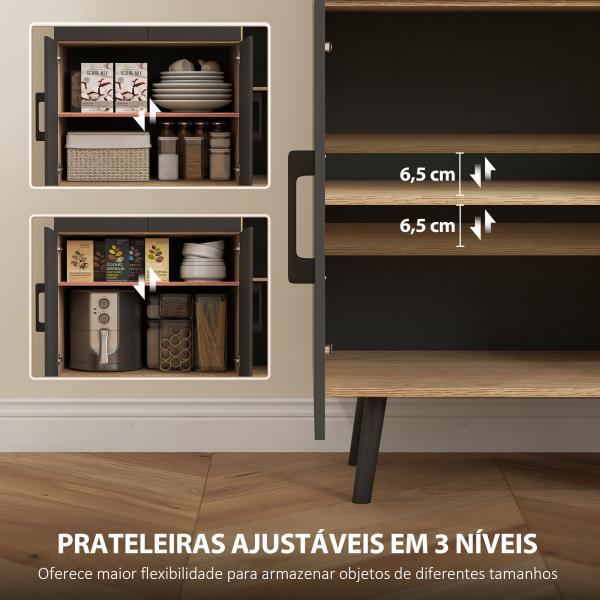 Armário de Cozinha Alto com Luzes LED RGB com 6 Portas 2 Gavetas Bancada 100x40x176 cm Preto e Madeira