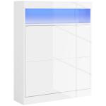 Móvel Sapateira de Entrada com Luzes LED Prateleira Aberta e 2 Gavetas Basculantes para 12 - 16 Pares 80x24x99,5 cm Branco Brilhante