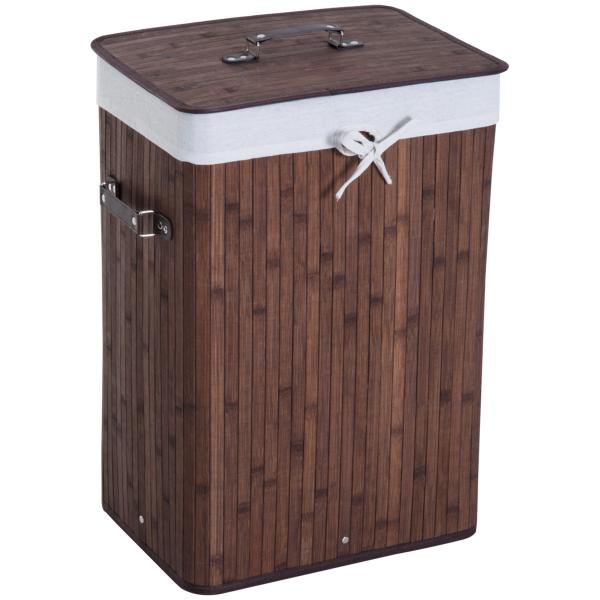 Cesto de Roupa de Bambu Dobrável Cesto para Roupa Suja 70L com Tampa e Bolsa Amovível 40x30x60 cm Bambu