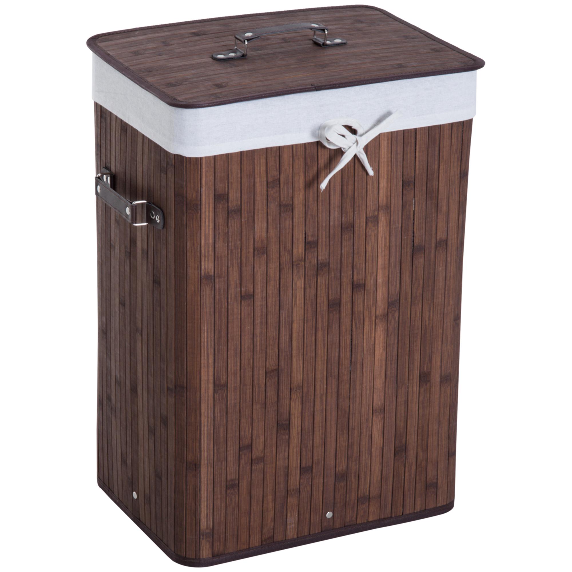 Cesto de Roupa de Bambu Dobrável Cesto para Roupa Suja 70L com Tampa e Bolsa Amovível 40x30x60 cm Bambu