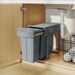 Balde do Lixo Sob Lavatório Balde do Lixo de Cozinha com 2 Contentores de Reciclagem Extraíveis 20L+10L 52x26x40,8 cm Cinzento