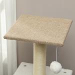 Arranhador para Gatos em Borrego com 2 Cavernas Plataformas Bolas Suspensas e Poste de Sisal 48x40x140 cm Marrom Claro