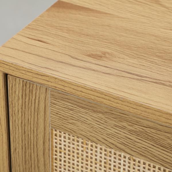 Aparador para Sala de Estar com 3 Portas em Vime Aparador Estilo Boémio, com Prateleiras Ajustáveis 120x40x75 cm Madeira