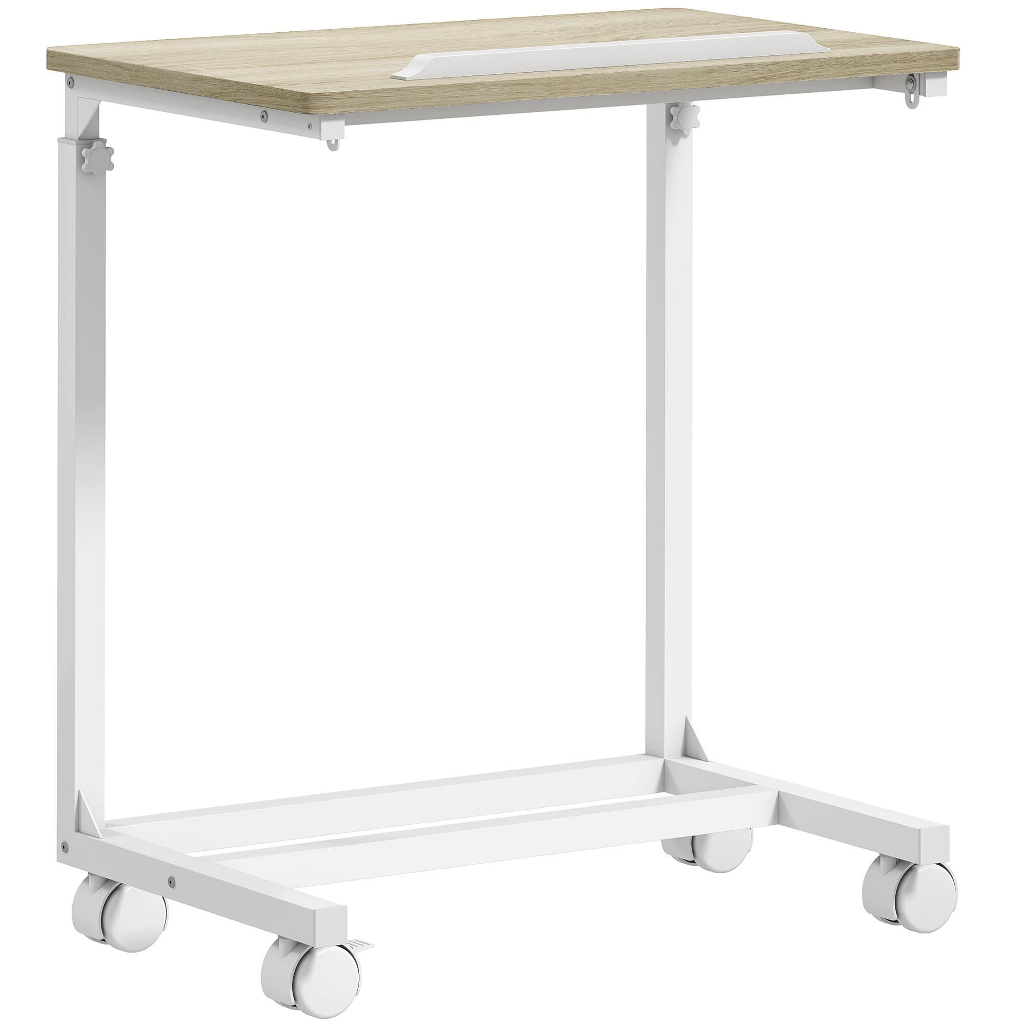 Mesa Auxiliar com Rodas Altura Ajustável Superfície Inclinável e Estrutura de Metal 55x36x62,5 - 82,5 cm Madeira