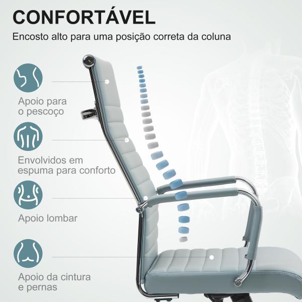 Cadeira de Escritório Giratoria 360° Inclinável com Altura Ajustável Rodas Apoio de Braços 54x62x104 - 114 cm Cinzento Claro