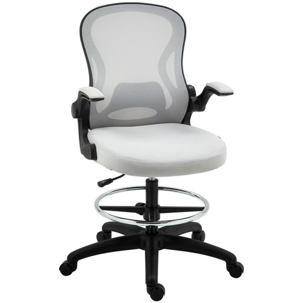 Cadeira de Escritório com Suporte Lombar Apoio para os Braços Dobrável e Altura Ajustável 59x65x102 - 122 cm Cinza