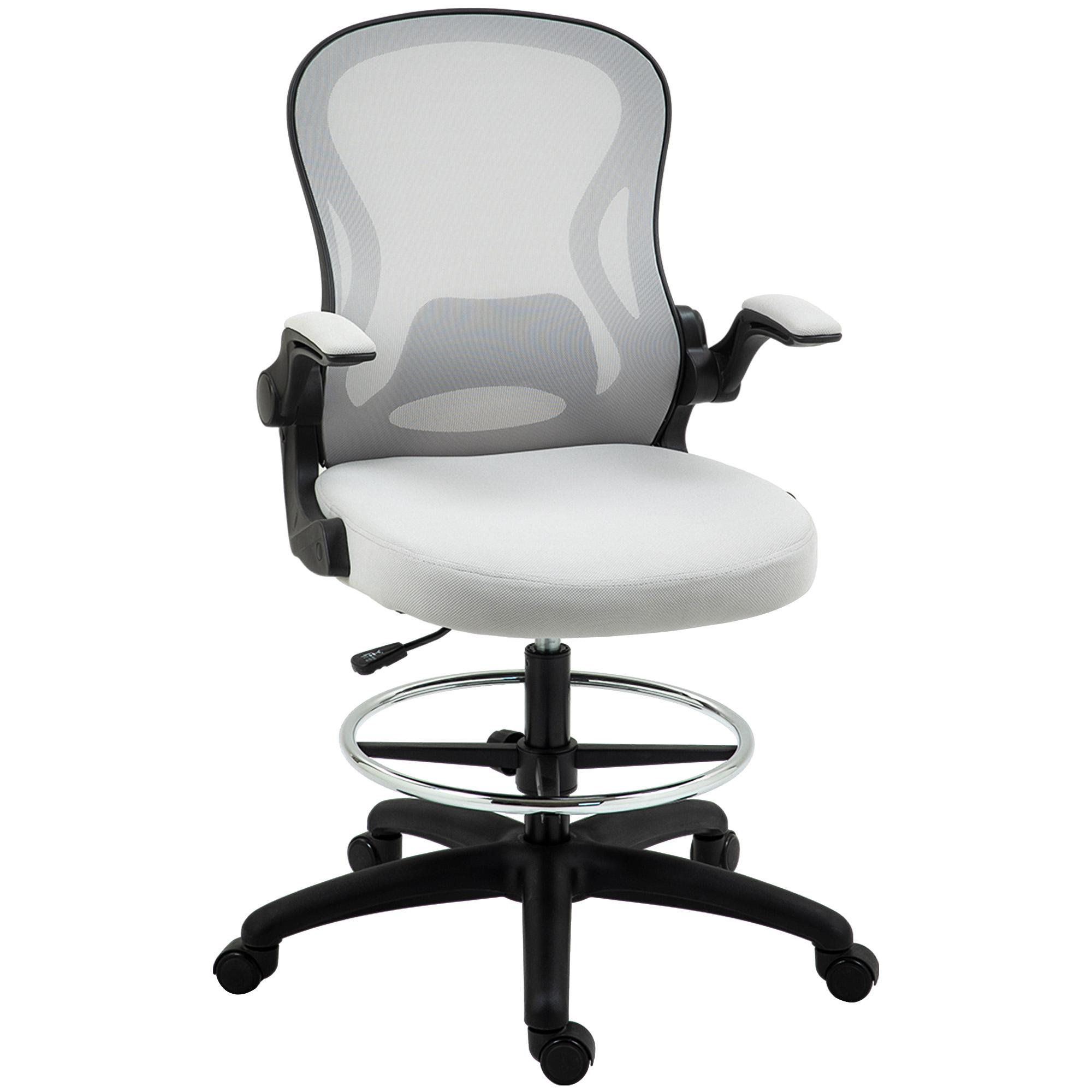 Cadeira de Escritório com Suporte Lombar Apoio para os Braços Dobrável e Altura Ajustável 59x65x102 - 122 cm Cinza