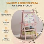 Cavalete de Pintura Infantil 3 em 1 Quadro Dupla Face com Rolo de Papel e Cestos de Arrumação Rosa