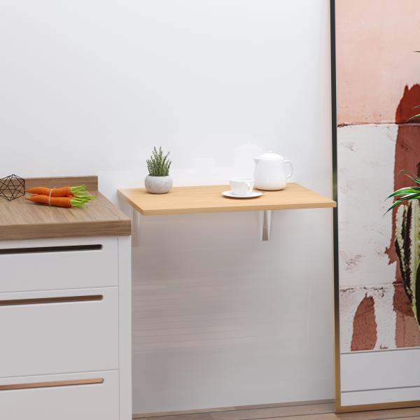 Mesa Dobrável de Parede Mesa Auxiliar Suspensa para Cozinha Sala de Jantar 60x40x20cm Madeira Natural