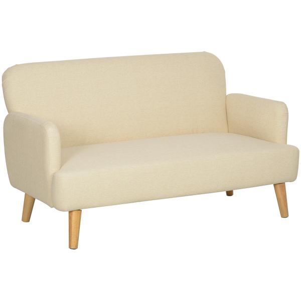 Sofá de 2 Lugares 140 cm em Veludo com Pés de Madeira de Seringueira para Sala de Estar Branco