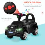 Carro Andador para Crianças com Faróis Música Buzina Volante Compartimento de Armazenamento 63,5x28x36 cm Preto