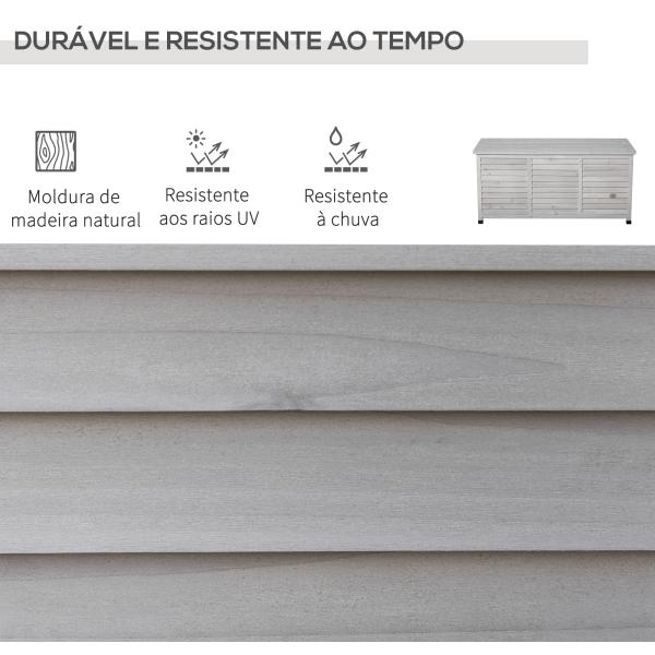 Baú de Armazenamento Baú de Madeira de Jardim com Tampa Abatível e Desenho de Persiana 127x56x60 cm Cinzento