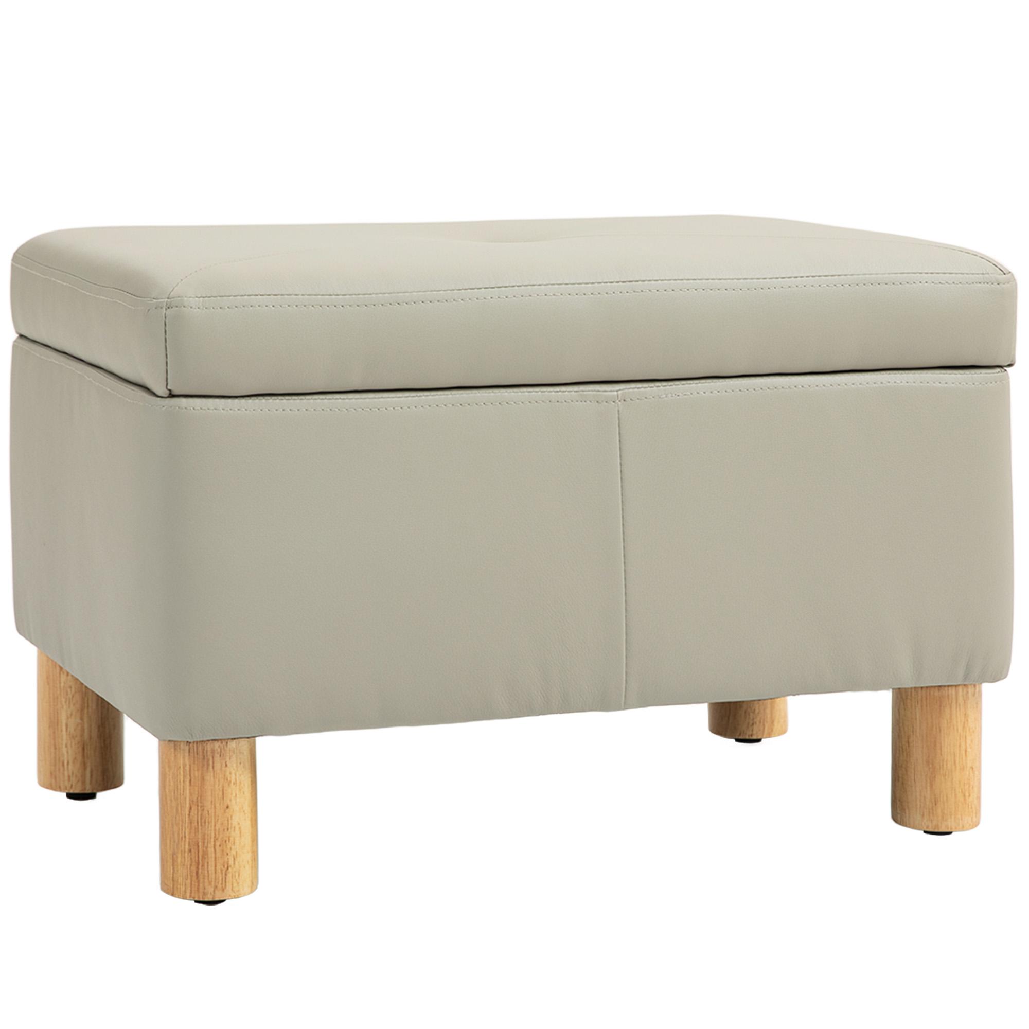 Baú de Armazenamento para Dormitório 33L Puff de Armazenamento Estofado em PU Banco de Arrumação 60x38x40 cm Cinza Claro