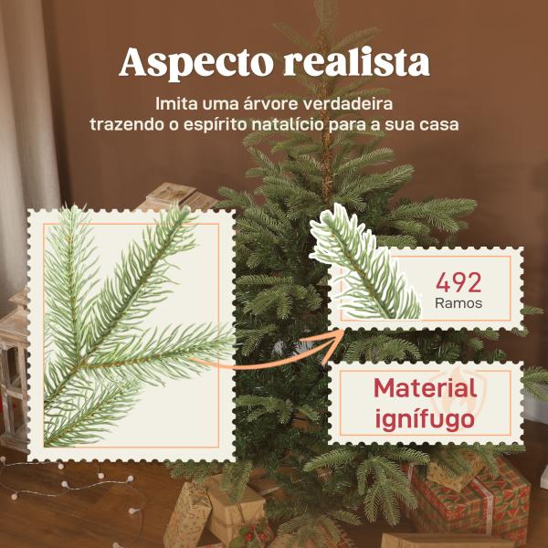 Árvore de Natal Artificial 150 cm com 492 Ramos Densos e Suporte Metálico Dobrável para Interior Verde
