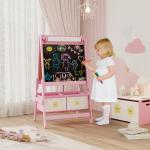 Cavalete de Pintura para Crianças 3 em 1 para Crianças acima de 3 Anos com Rolo de Papel e Cestos de Arrumação 54x46x94 cm Rosa