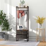 Suporte para Cabides com 3 Gavetas de Tecido Barra para Pendurar e Prateleira para Entrada Quarto 58,5x30x178 cm Castanho Rústico