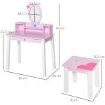 Toucador Infantil com Banco e Espelho Mesa de Maquilhagem Infantil Estilo Princesa de Madeira 59x39x92cm Rosa