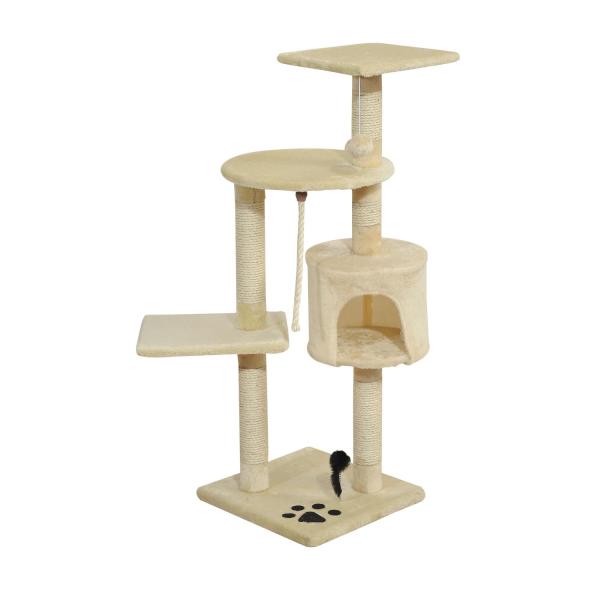 Árvore Arranhador para Gatos com 4 Níveis Poste de Sisal Caverna Plataformas e Brinquedos Divertidos 75x40x112 cm Bege