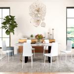 Conjunto de 6 Cadeiras de Sala de Jantar Estofadas em Couro Sintético com Encosto Alto e Pés de Aço 41x50x97 cm Branco