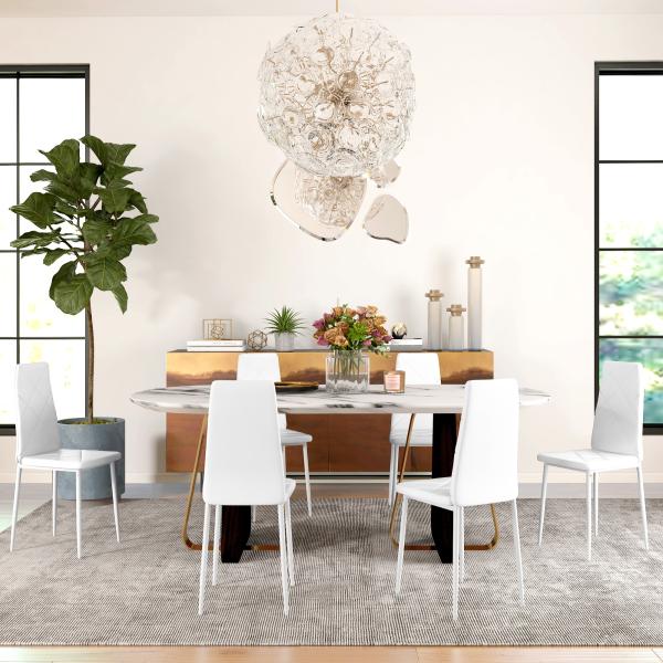 Conjunto de 6 Cadeiras de Sala de Jantar Estofadas em Couro Sintético com Encosto Alto e Pés de Aço 41x50x97 cm Branco